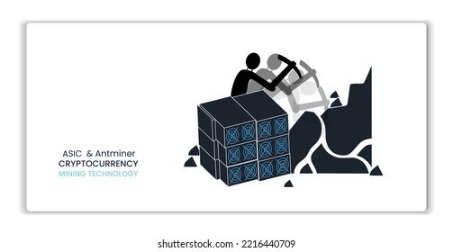 Crypto Worker Mining Digital Cryptocurrency Coin At Mining Site. Vector Illustration Concept Of Mining Crypto Currency, Digital Currencies With GPU, Mining Softaware, Rig And Pickaxe.