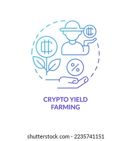 Crypto yield farming blue gradient concept icon. Passive income. Way to make money on cryptocurrency abstract idea thin line illustration. Isolated outline drawing. Myriad Pro-Bold font used