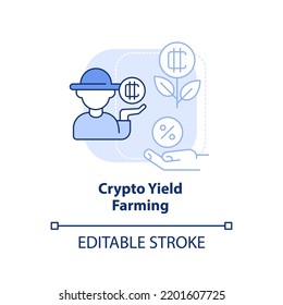 Crypto yield farming light blue concept icon. Way to make money on cryptocurrency abstract idea thin line illustration. Isolated outline drawing. Editable stroke. Arial, Myriad Pro-Bold fonts used