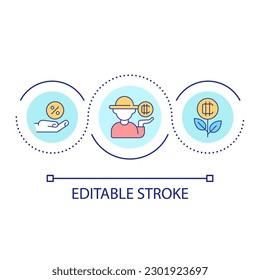 Crypto yield farming loop concept icon. Making money on cryptocurrency. Digital earnings abstract idea thin line illustration. Isolated outline drawing. Editable stroke. Arial font used