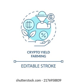 Crypto yield farming turquoise concept icon. Way to make money on cryptocurrency abstract idea thin line illustration. Isolated outline drawing. Editable stroke. Arial, Myriad Pro-Bold fonts used