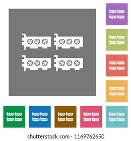 Cryptocoin mining farm flat icons on simple color square backgrounds