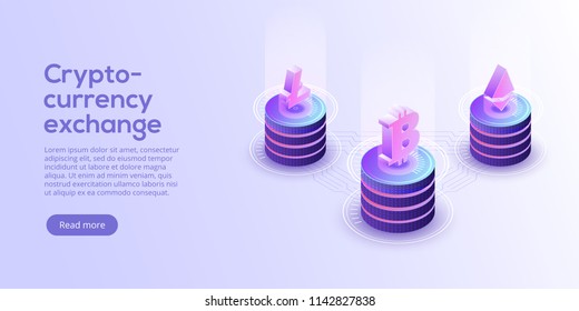 Cryptocoin Mining Farm Layout. Cryptocurrency And Blockchain Network Business Isometric Vector Illustration. Crypto Currency Exchange Or Transaction Process Background.