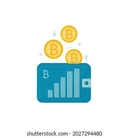 cryptocoin wallet isolated. Receipt of funds to account. Design template for payment systems. Content for blogs about investments, currency exchange, services. Vector illustration, flat.
