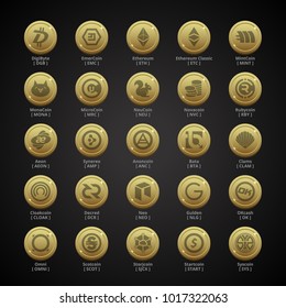 Cryptocoins, Cryptocurrencies - SET 3 - Golden Style