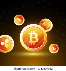 Cryptocpoins on shiny brown background.