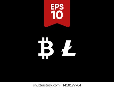 Cryptocurrencies Bitcoin Coin Lite Coin Icons Vector Illustration