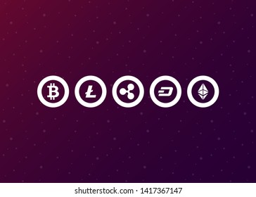 Cryptocurrencies Bitcoin Dash Coin Ripple Coin Ethereum Lite Coin Icons Vector Illustration