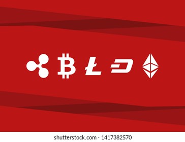 Cryptocurrencies Bitcoin Dash Coin Ripple Coin Ethereum Lite Coin Icons Vector Illustration