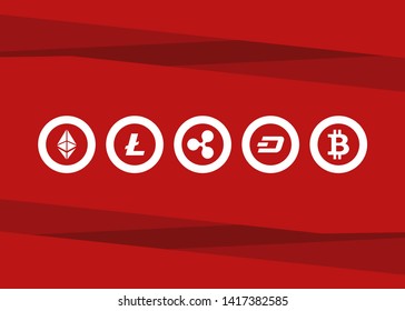 Cryptocurrencies Bitcoin Dash Coin Ripple Coin Ethereum Lite Coin Icons Vector Illustration
