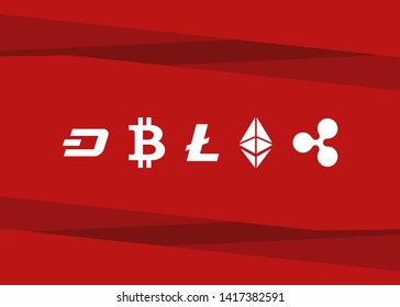 Cryptocurrencies Bitcoin Dash Coin Ripple Coin Ethereum Lite Coin Icons Vector Illustration