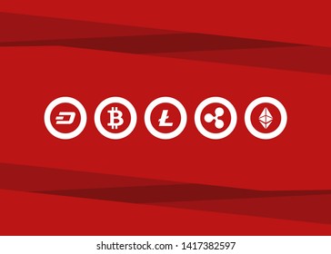 Cryptocurrencies Bitcoin Dash Coin Ripple Coin Ethereum Lite Coin Icons Vector Illustration