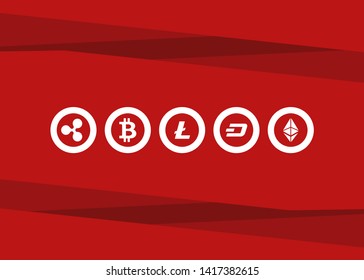 Cryptocurrencies Bitcoin Dash Coin Ripple Coin Ethereum Lite Coin Icons Vector Illustration