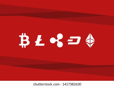 Cryptocurrencies Bitcoin Dash Coin Ripple Coin Ethereum Lite Coin Icons Vector Illustration