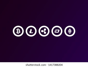 Cryptocurrencies Bitcoin Dash Coin Ripple Coin Ethereum Lite Coin Icons Vector Illustration