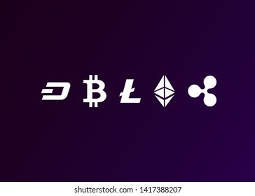 Cryptocurrencies Bitcoin Dash Coin Ripple Coin Ethereum Lite Coin Icons Vector Illustration