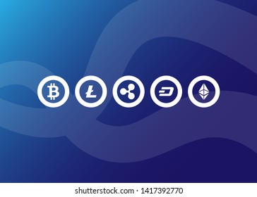 Cryptocurrencies Bitcoin Dash Coin Ripple Coin Ethereum Lite Coin Icons Vector Illustration