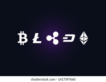 Cryptocurrencies Bitcoin Dash Coin Ripple Coin Ethereum Lite Coin Icons Vector Illustration