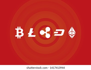 Cryptocurrencies Bitcoin Dash Coin Ripple Coin Ethereum Lite Coin Icons Vector Illustration