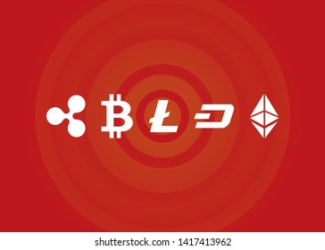 Cryptocurrencies Bitcoin Dash Coin Ripple Coin Ethereum Lite Coin Icons Vector Illustration