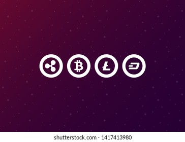 Cryptocurrencies Bitcoin Dash Coin Ripple Coin Ethereum Lite Coin Icons Vector Illustration