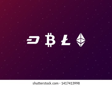 Cryptocurrencies Bitcoin Dash Coin Ripple Coin Ethereum Lite Coin Icons Vector Illustration