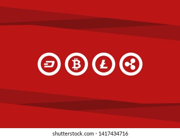 Cryptocurrencies Bitcoin Dash Coin Ripple Coin Ethereum Lite Coin Icons Vector Illustration