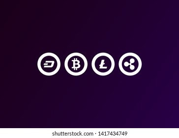 Cryptocurrencies Bitcoin Dash Coin Ripple Coin Ethereum Lite Coin Icons Vector Illustration