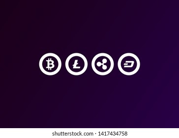Cryptocurrencies Bitcoin Dash Coin Ripple Coin Ethereum Lite Coin Icons Vector Illustration