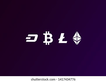 Cryptocurrencies Bitcoin Dash Coin Ripple Coin Ethereum Lite Coin Icons Vector Illustration