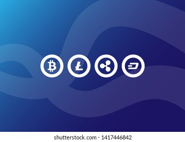 Cryptocurrencies Bitcoin Dash Coin Ripple Coin Ethereum Lite Coin Icons Vector Illustration