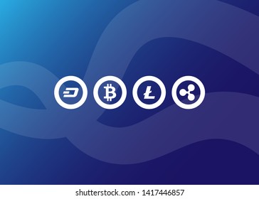 Cryptocurrencies Bitcoin Dash Coin Ripple Coin Ethereum Lite Coin Icons Vector Illustration