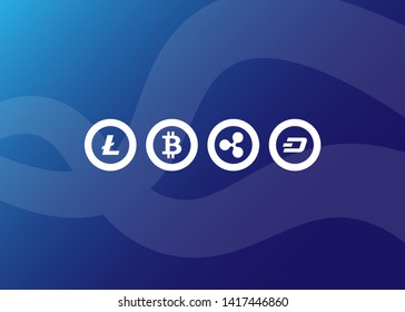 Cryptocurrencies Bitcoin Dash Coin Ripple Coin Ethereum Lite Coin Icons Vector Illustration