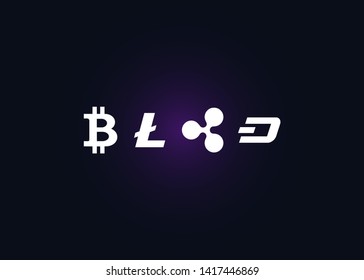 Cryptocurrencies Bitcoin Dash Coin Ripple Coin Ethereum Lite Coin Icons Vector Illustration