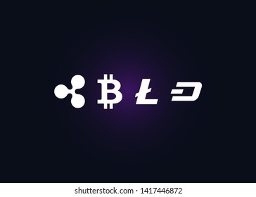 Cryptocurrencies Bitcoin Dash Coin Ripple Coin Ethereum Lite Coin Icons Vector Illustration