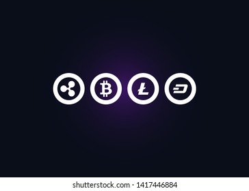 Cryptocurrencies Bitcoin Dash Coin Ripple Coin Ethereum Lite Coin Icons Vector Illustration