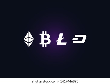 Cryptocurrencies Bitcoin Dash Coin Ripple Coin Ethereum Lite Coin Icons Vector Illustration