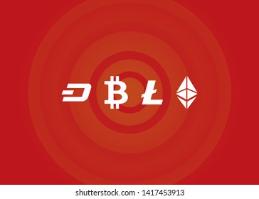 Cryptocurrencies Bitcoin Dash Coin Ripple Coin Ethereum Lite Coin Icons Vector Illustration