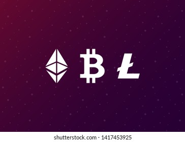 Cryptocurrencies Bitcoin Dash Coin Ripple Coin Ethereum Lite Coin Icons Vector Illustration
