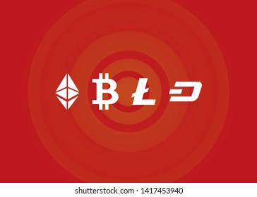 Cryptocurrencies Bitcoin Dash Coin Ripple Coin Ethereum Lite Coin Icons Vector Illustration