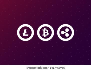 Cryptocurrencies Bitcoin Dash Coin Ripple Coin Ethereum Lite Coin Icons Vector Illustration