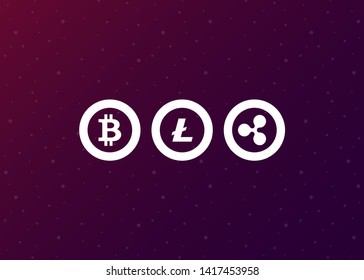 Cryptocurrencies Bitcoin Dash Coin Ripple Coin Ethereum Lite Coin Icons Vector Illustration