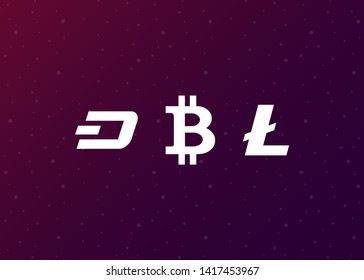 Cryptocurrencies Bitcoin Dash Coin Ripple Coin Ethereum Lite Coin Icons Vector Illustration