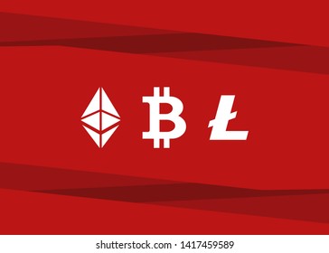 Cryptocurrencies Bitcoin Dash Coin Ripple Coin Ethereum Lite Coin Icons Vector Illustration