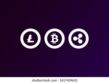 Cryptocurrencies Bitcoin Dash Coin Ripple Coin Ethereum Lite Coin Icons Vector Illustration