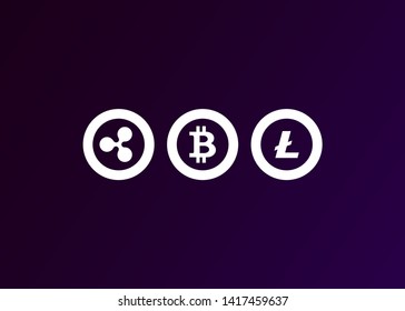 Cryptocurrencies Bitcoin Dash Coin Ripple Coin Ethereum Lite Coin Icons Vector Illustration