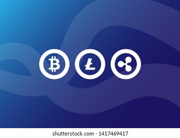 Cryptocurrencies Bitcoin Dash Coin Ripple Coin Ethereum Lite Coin Icons Vector Illustration