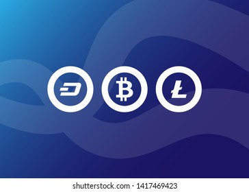 Cryptocurrencies Bitcoin Dash Coin Ripple Coin Ethereum Lite Coin Icons Vector Illustration