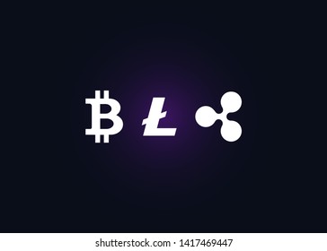 Cryptocurrencies Bitcoin Dash Coin Ripple Coin Ethereum Lite Coin Icons Vector Illustration
