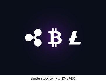 Cryptocurrencies Bitcoin Dash Coin Ripple Coin Ethereum Lite Coin Icons Vector Illustration